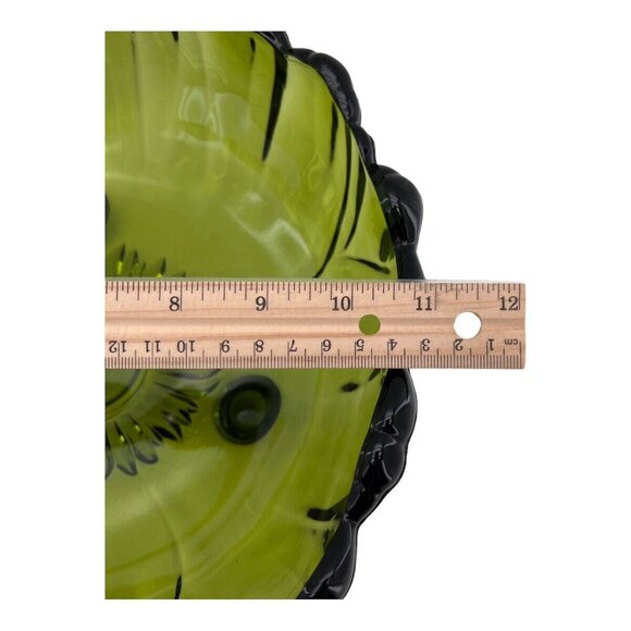 Vintage MCM Indian Glass Footed Bowls Footed Avacado Green Sunflower Scalloped - Picture 12 of 13